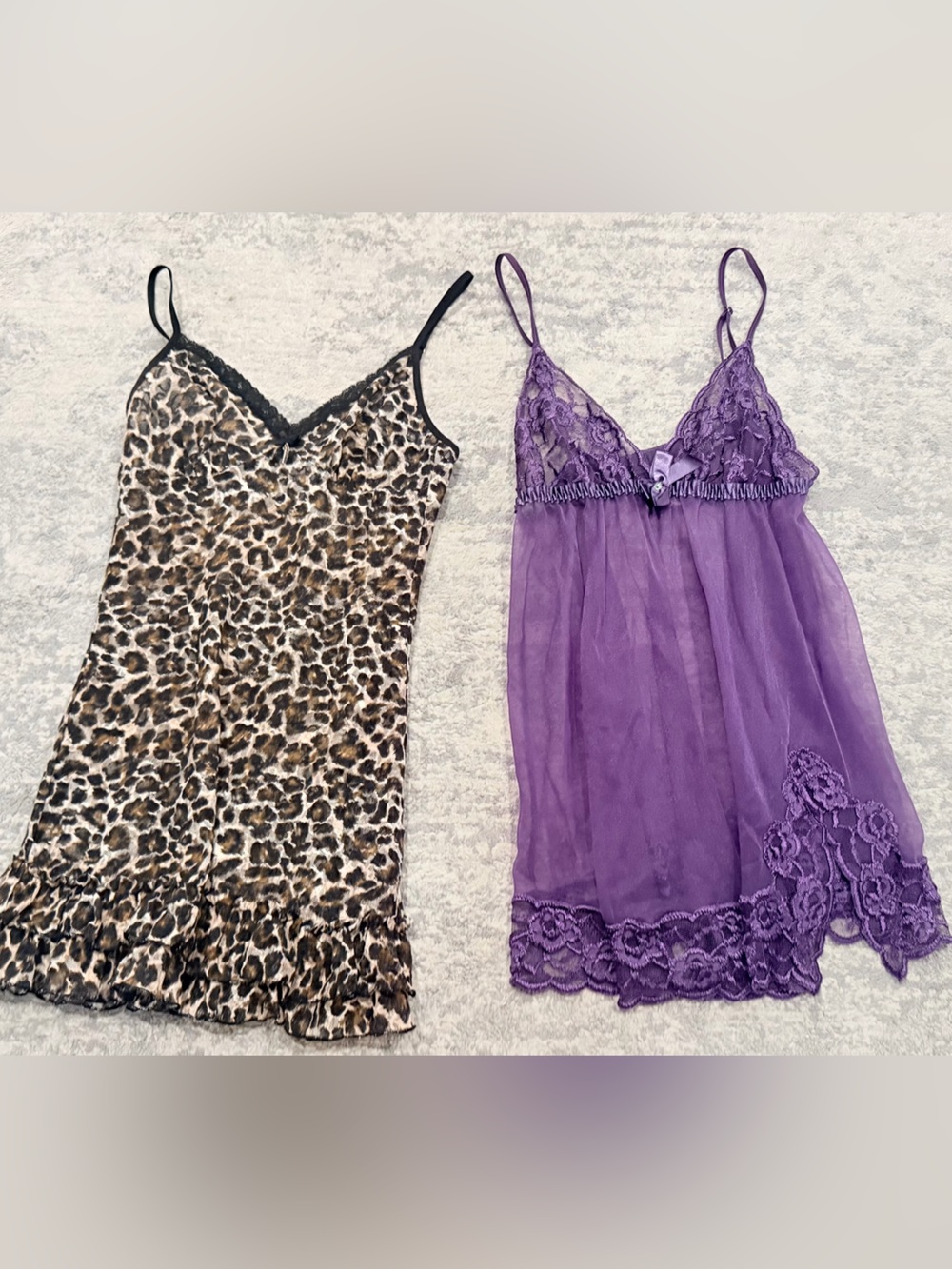 Victoria's Secret Leopard Slip and Purple Lace Chemise Set